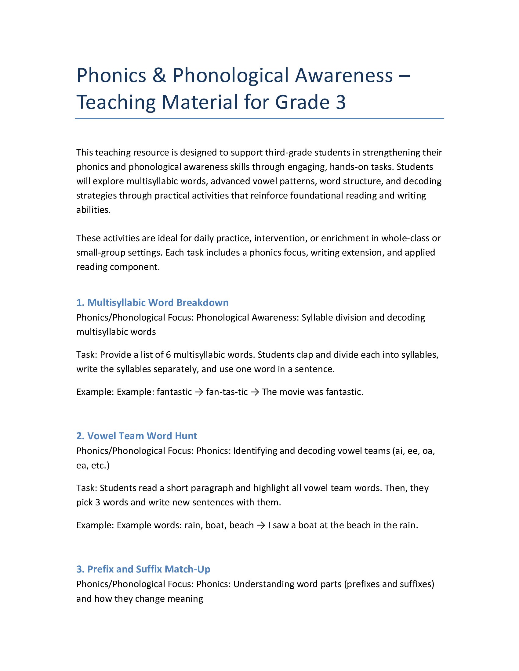 Grade 3 Phonics & Word Patterns – Teaching Kit for Sound Awareness