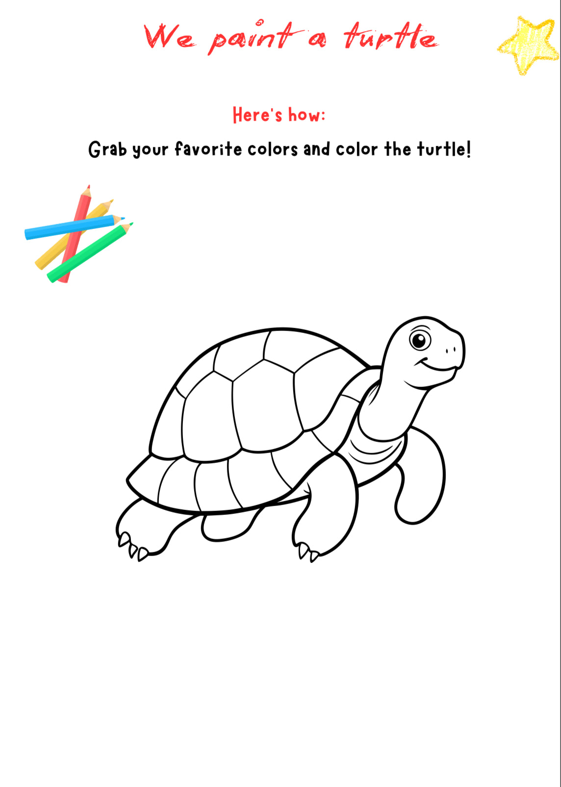 Turtle Painting Worksheet – Calm Art Activity for K–4 Students