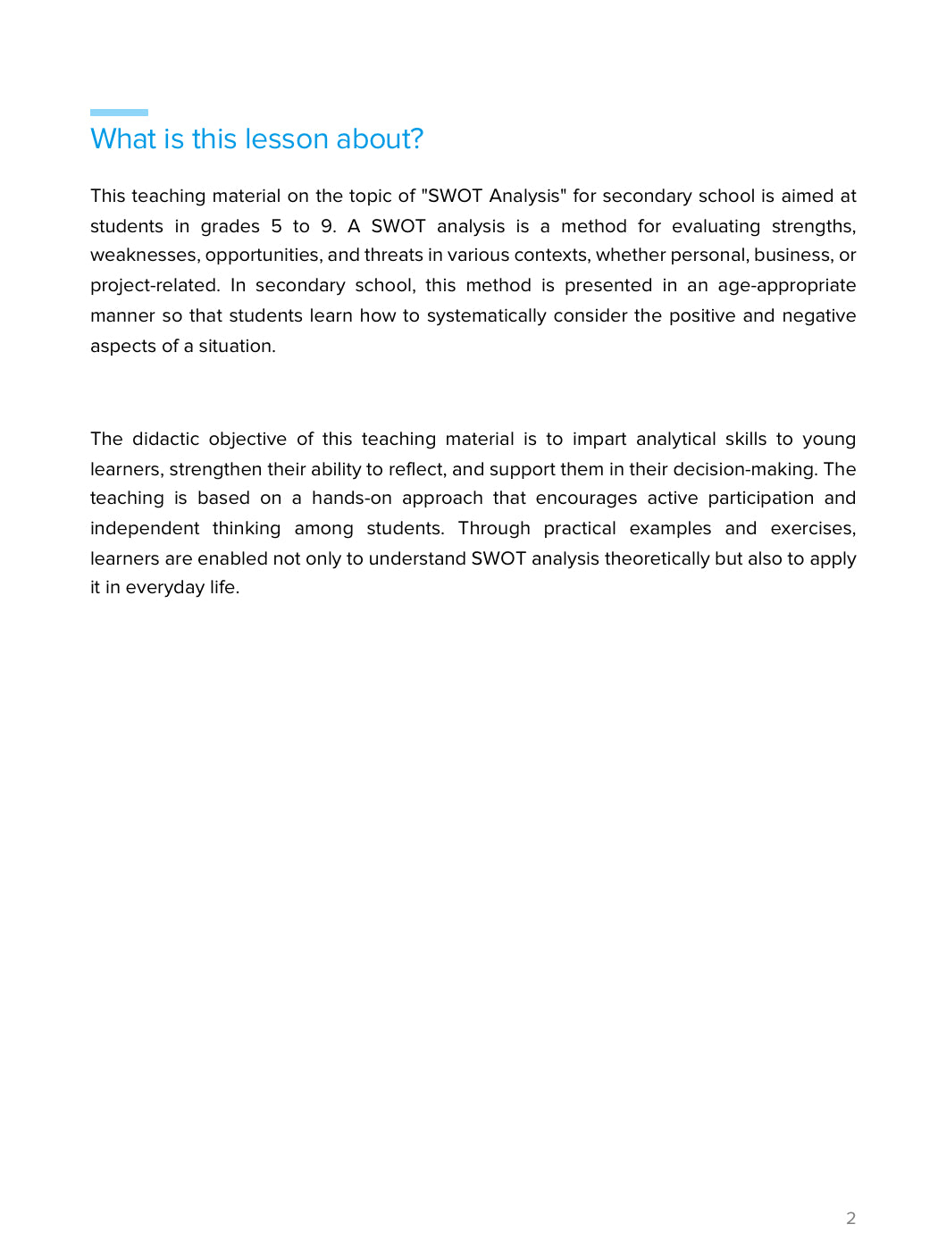 SWOT Analysis – Strategic Thinking & Business Planning | Economics & Entrepreneurship Resource | GRADE 7–10