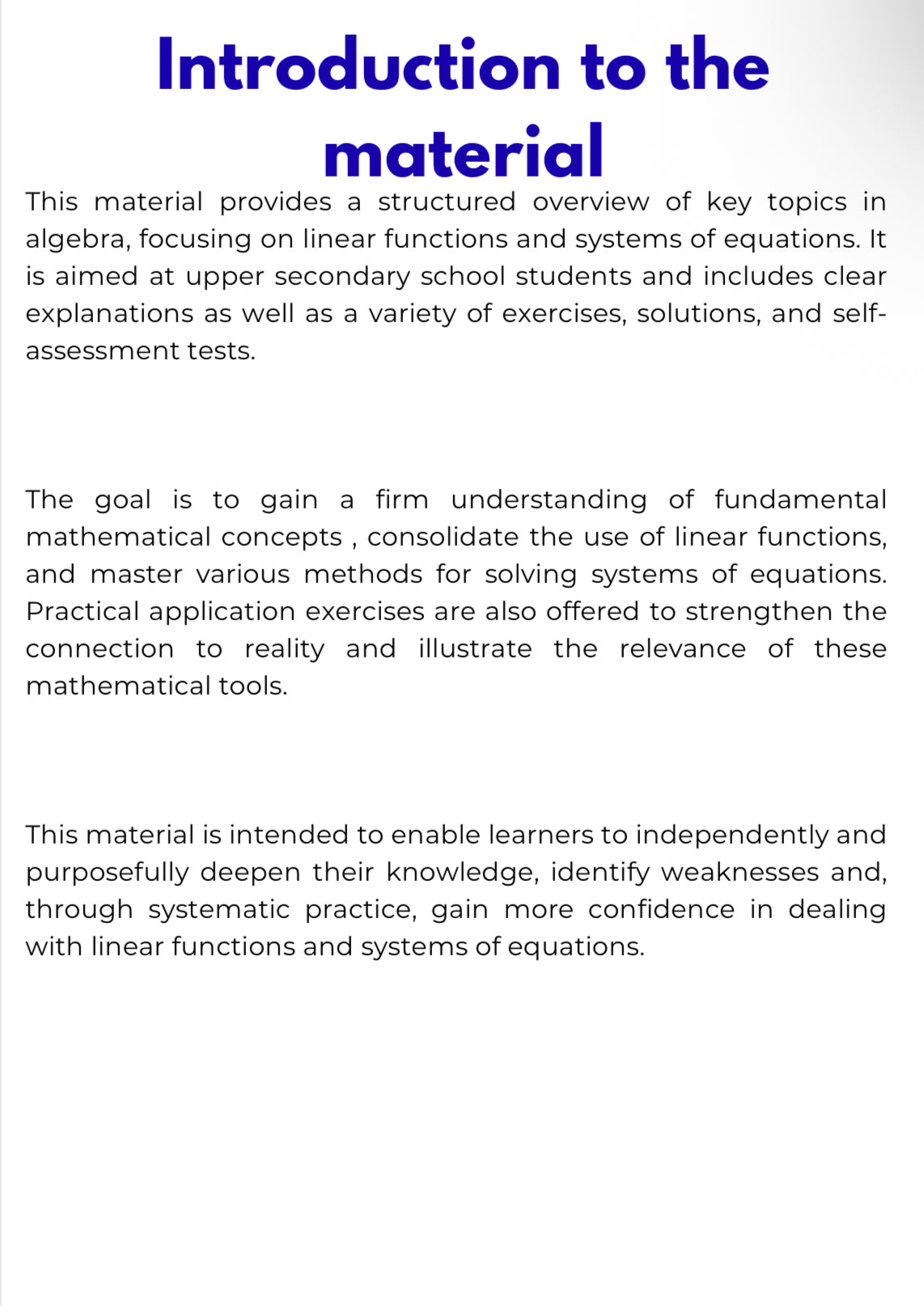 Algebra – Linear Functions and Systems of Equations | Foundations & Problem Solving Workbook | GRADE 7–10
