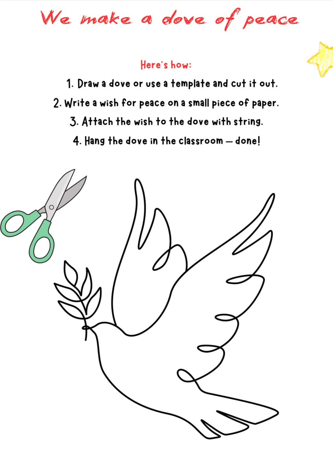 Peace Dove Craft Project – Reflective Worksheet for Grades K–4