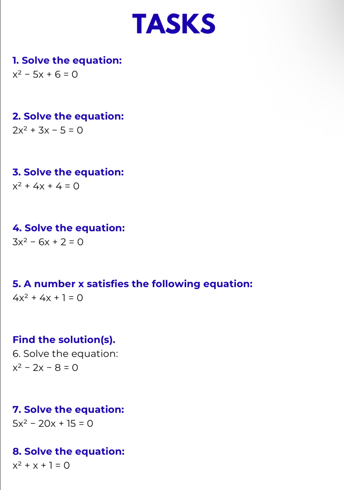 Algebra – Quadratic Equations and Complex Solutions | Advanced Problem Solving Workbook | GRADE 8–11