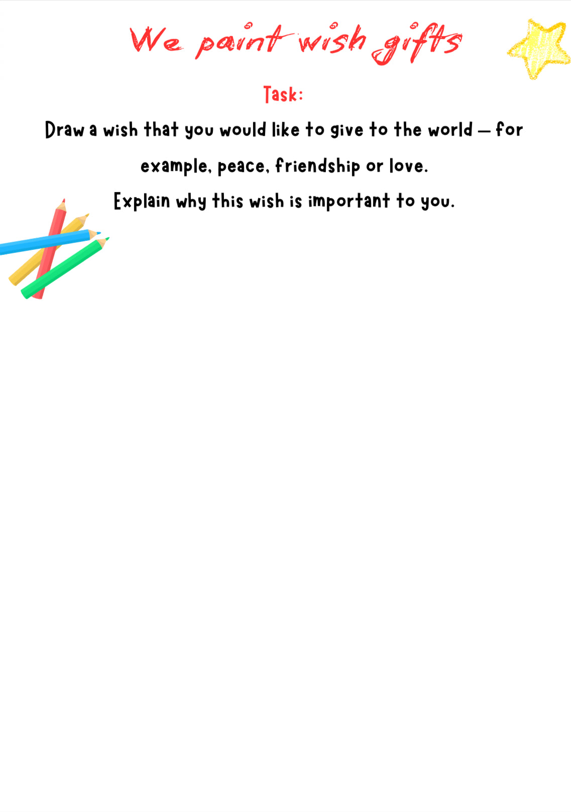Wish Gifts Art Project – Printable Worksheet for Primary Grades