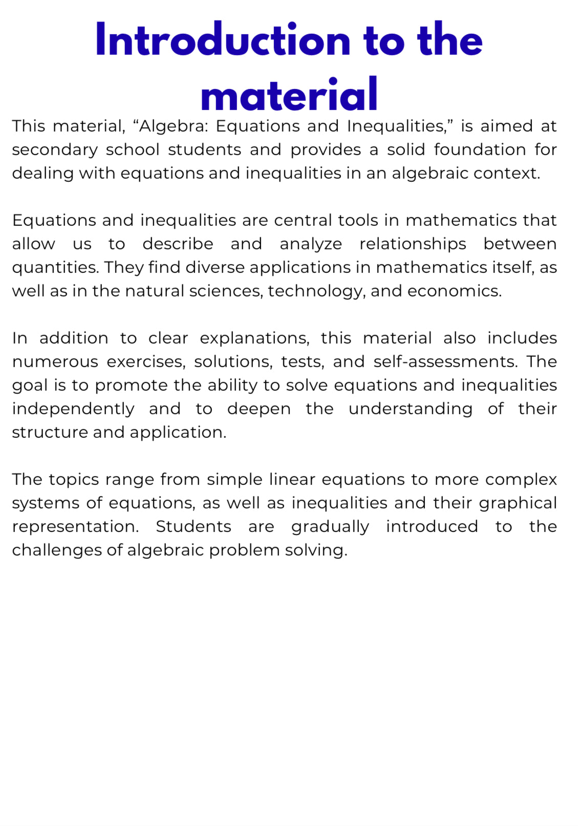 Algebra – Equations and Inequalities | Foundations Workbook for Problem Solving | GRADE 5–9