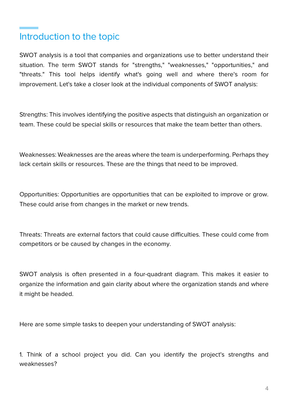 SWOT Analysis – Strategic Thinking & Business Planning | Economics & Entrepreneurship Resource | GRADE 7–10