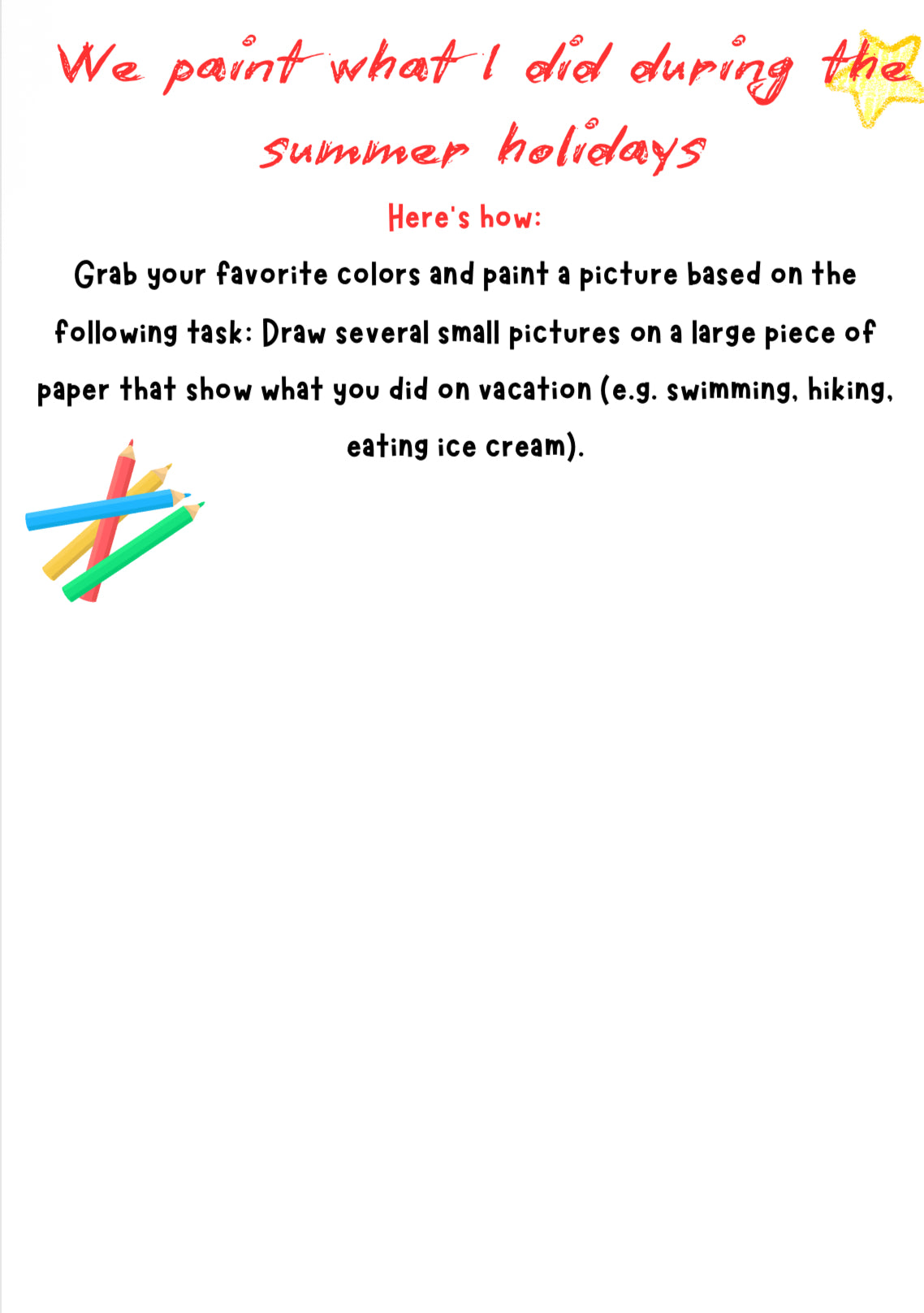 Summer Holiday Reflection – All About My Vacation Drawing Worksheet