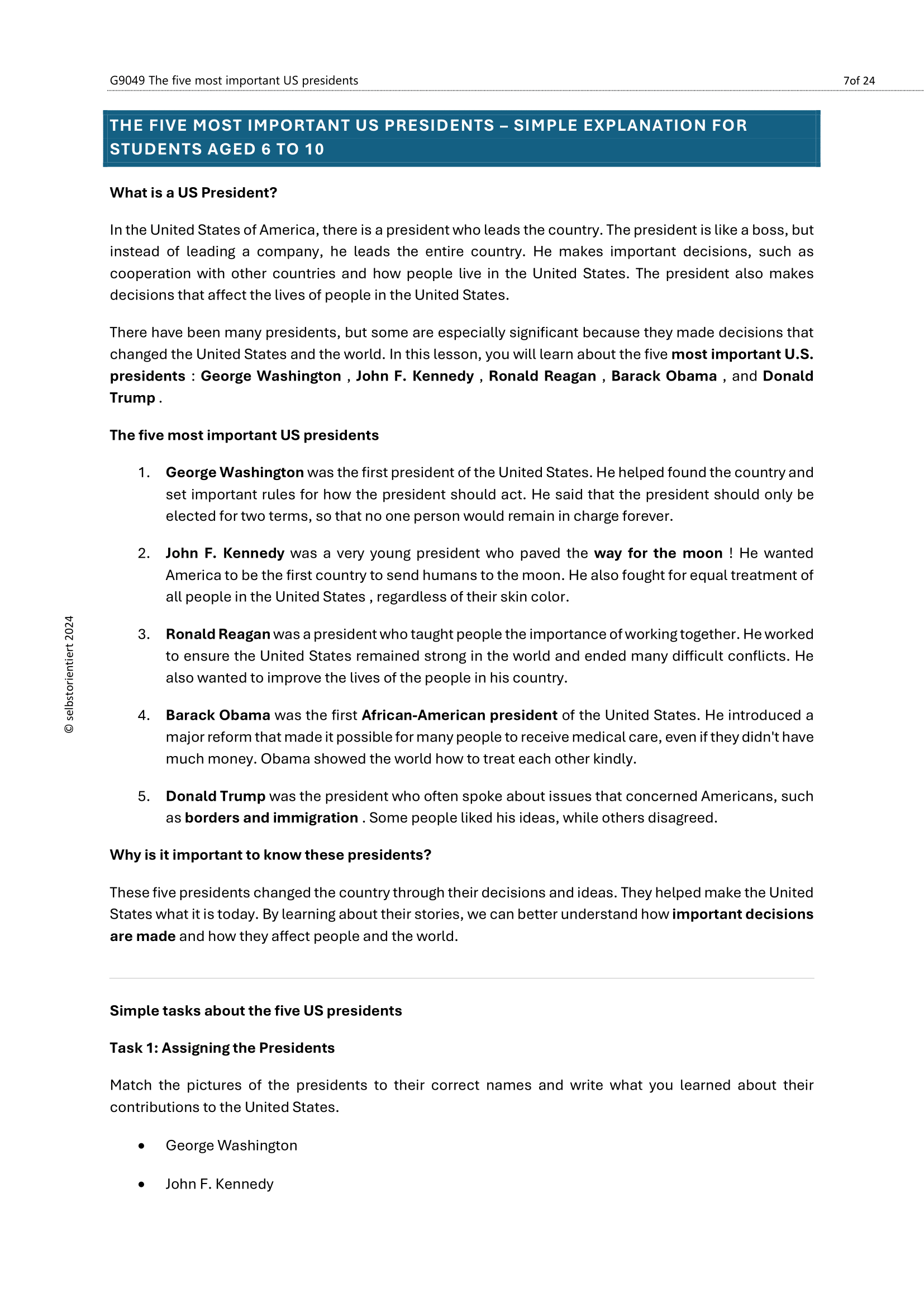 Meet the Presidents – George Washington to Donald Trump (Grades 3–4)