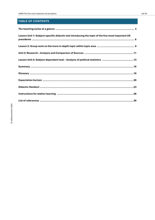 Top 5 U.S. Presidents in History – Teaching Material for Upper Secondary (Grades 11–13)